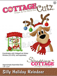 Billede: skæreskabelon Dies CottageCutz CC-671 rensdyr med julepynt, Silly Holiday Reindeer, passer til dcc-676, som ikke er med