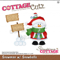 Billede: skæreskabelon Dies CottageCutz CC-673 snemand med cacao og snebolde til salg, Snowman w/Snowballs