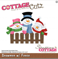 Billede: skæreskabelon Dies CottageCutz CC-674 snemænd bag stakit, Snowmen w/Fence