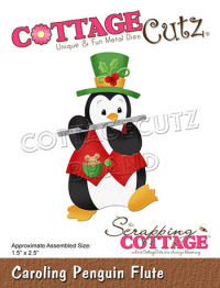 Billede: skæreskabelon pingvin spiller på fløjte, Dies CottageCutz CC-798, Caroling Penguin Flute