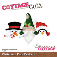 Billede: skæreskabelon snemand, julemand og pingvin kigger ud, Dies CottageCutz CC-802, Christmas Pals Peekers