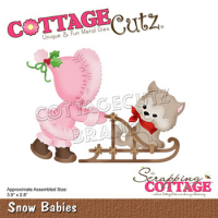 Billede: skæreskabelon lille pige kører babydyr på sparkstøtting, Dies CottageCutz CC-831, Snow Babies