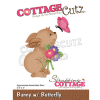 Billede: skæreskabelon kanin med blomster og sommerfugl, CC-875, Bunny w/Butterfly, CottageCutz