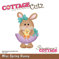 Billede: skæreskabelon kanin med kylling i favnen, Miss Spring Bunny, cc-997, CottageCutz
