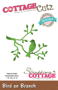 Billede: skæreskabelon lille fugl på gren, CottageCutz Bird on Branch ccp-003, førpris kr. 50,- nupris