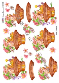 Billede: barn i blomsterkurv, hmdesign, førpris kr. 6,- nupris