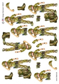 Billede: soldat kvinde i fuld udrustning, hmdesign, førpris kr. 6,- nupris