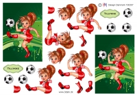 Billede: lille fodboldspillende pige, hm-design, førpris kr. 6,-