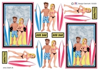 Billede: 2 surfere med board på en strand, hm-design