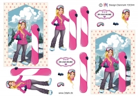 Billede: ung pige med snowboard, hmdesign, førpris kr. 6,-