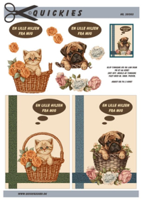 Billede: kattekilling og hundehvalp i blomstersmykket kurv, Quickies