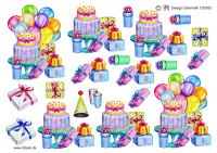 Billede: balloner, kage og gaver, hm-design
