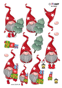 Billede: 3 små gnomer med juletræ, stavlygte og gaver, hm-easy