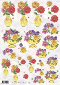 Billede: blomster i vase og skål, Anne Design, førpris kr. 6,- nupris