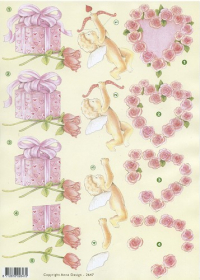 Billede: gave, amor og rosenhjerte, Anne Design, førpris kr. 6,- nupris