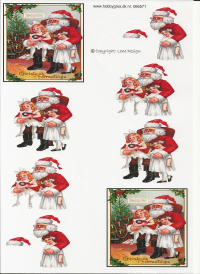 Billede: 2 piger hos julemanden, lene design, førpris kr. 6,-, nupris