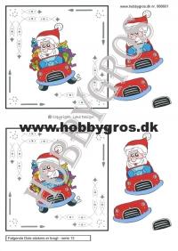 Billede: julemanden kører bil med dotsmønster, lene design, tilbud