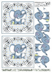 Billede: lyseblå elefant i dotsmønster, der er brugt hobbydots fra serie 16 og 17, barto design, førpris kr. 6,- nupris