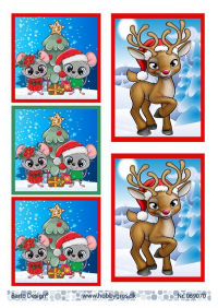 Billede: 5 julebilleder, 3 med julemus, 2 med rensdyr, barto design
