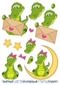 Billede: krokodille med kærligt brev og krokodille i månen, barto design