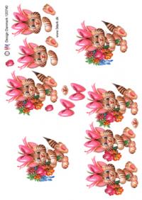 Billede: kat med blomster, hmdesign, førpris kr. 6,- nupris