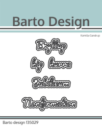 Billede: skæreskabelon Bryllup, hip hurra, Jubilæum, Nonfirmation med skygge, Barto Design Dies, Bryllup: 3,4x1,8cm