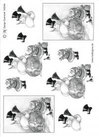 Billede: sort/hvid snemand og julemand, hmmetallic