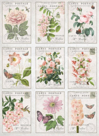 Billede: REPRINT Klippeark 1 stk 200gr “KP0062”, 9 billeder med lyse sommerblomster