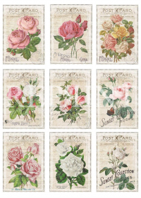 Billede: REPRINT Klippeark 1 stk 200gr. KP0063, 9 billeder med roser