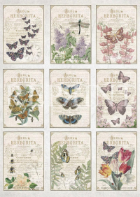 Billede: REPRINT Klippeark 1 stk. 200gr. KP0064, 9 billeder med sommerfugle og blomster