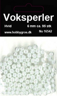 Billede: Voksglasperler 6 MM, ca. 95 stk. HVID