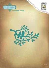 Billede: skære/prægeskabelon VINTASIA DIE VIND039, Romantic Birds 2 fugle på gren, førpris kr. 36,00, nupris