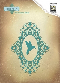 Billede: skære/prægeskabelon VINTASIA DIE VIND041, Romantic Birds fugl i aflang ramme, førpris kr. 68,00, nupris