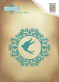Billede: skære/prægeskabelon VINTASIA DIE VIND042, Romantic Birds svale i rund ramme, førpris kr. 78,00, nupris