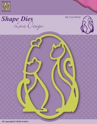 Billede: skæreskabelon 2 katte i oval, Lene Design Shape Die “My Cats World