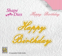 Billede: skæreskabelon NS SHAPE DIE SD095, Happy Birthday med skygge, nellie snellen