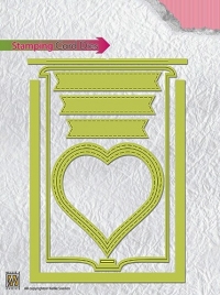 Billede: skæreskabelon stempel-forvandlingskort, NELLIE SNELLEN STAMPING CARD DIE “Heart” STCD001, førpris kr. 128,- nupris