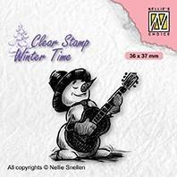 Billede: stempel snemand med guitar, Nellie Snellen Clearstamp