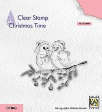 Billede: stempel 2 julefugle på julegren, Nellie Snellen Clearstamp “Celebrating Christmas