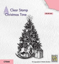 Billede: stempel juletræ med gaver under, Nellie Snellen Clearstamp “Christmas tree and presents