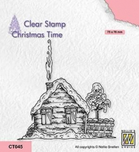 Billede: stempel snedækket hytte, Nellie Snellen Clearstamp “Snowy Cottage-2