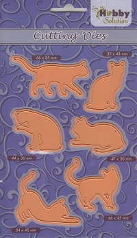Billede: skæreskabelon 6 katte, NS HOBBY SOLUTION DIES “HSFD008”, Biggest: 66x35mm