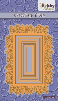 Billede: skæreskabelon rektangulær bladramme, NS HOBBY SOLUTION DIES “Rectangle Swirl” HSFD028, 95x140mm, førpris kr. 100,-, nupris