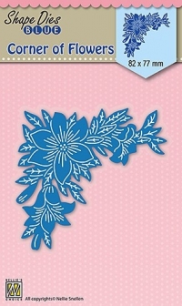 Billede: skæreskabelon blomsterhjørne, NS SHAPE DIES BLUE “Corner of flowers” SDB035, 82x77mm, førpris kr. 48,- nupris