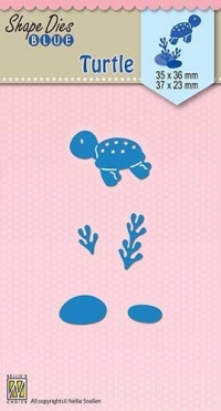 Billede: skæreskabelon skildpadde, tang og sten, NS SHAPE DIES BLUE “Turtle” SDB043, Biggest: 35x36mm