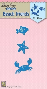 Billede: skæreskabelon fisk, søstjerne og krabbe, NS SHAPE DIES BLUE “Beach Friends” SDB044, 61x48mm