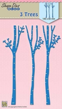 Billede: skæreskabelon 3 træstammer, NS SHAPE DIES BLUE “3 Trees” SDB050, 140x95mm