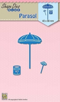 Billede: skæreskabelon parasol, glas og miniparasol, NS SHAPE DIES BLUE “Parasol” SDB052, 40x58mm, førpris kr. 26,- nupris