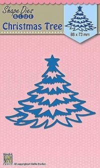 Billede: skæreskabelon juletræ, NS SHAPE DIES BLUE “Christmas Tree” SDB056, 88x73mm, førpris kr. 46,- nupris