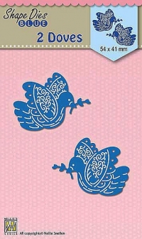 Billede: skæreskabelon 2 duer med små kviste, NS SHAPE DIES BLUE “2 Doves” SDB057, 54x41mm, førpris kr. 36,- nupris